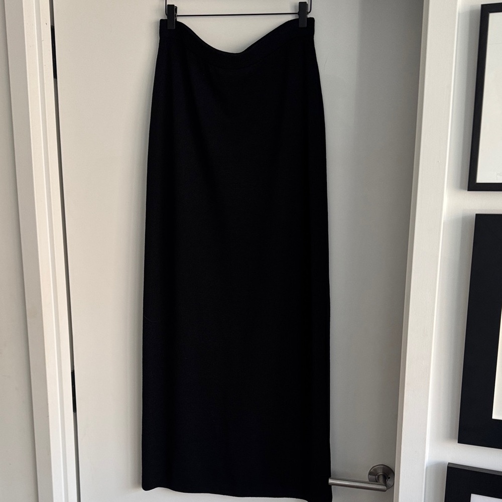St. John Basics Santana Evening Knit Maxi Skirt in Black W/ Side Slit